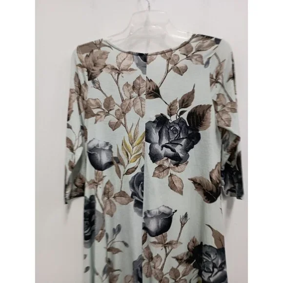 Honeyme Womens BOHO Mini Dress Size Small Light Blue Floral 3/4 Sleeve Stretch - Picture 6 of 6